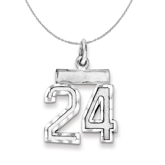 Silver, Varsity Collection, Small D/C Number 24 Necklace - 24 In - Picture 1 of 8